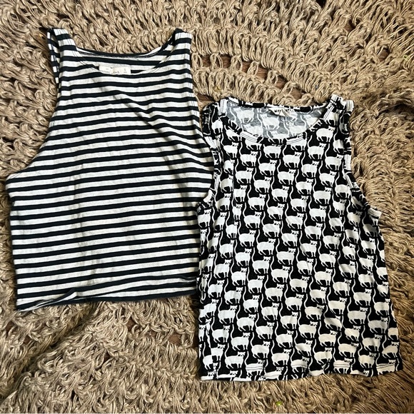 Black & white crop top bundle kitty cat & stripes XS/S - Picture 2 of 8